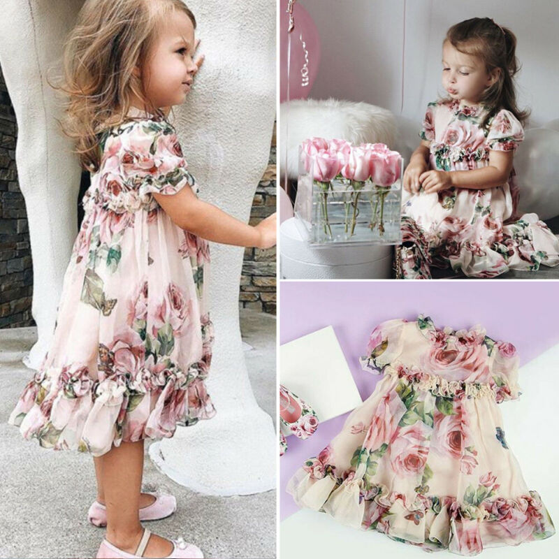 Toddler Baby Kid Girl Flower Dress Chiffon Ruffle Dress Page