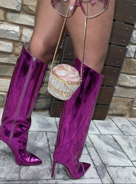 Mirror Boots Sexy Runway Stilettos Pointed Toe Women High Bo