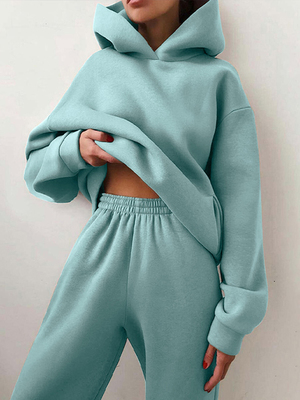 Women Elegant Solid Sets For Women Warm Hoodie Sweatshirts A