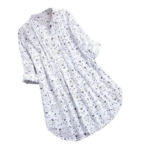 Floral Printing Women's Blouses Summer V-neck Casual Tunic T