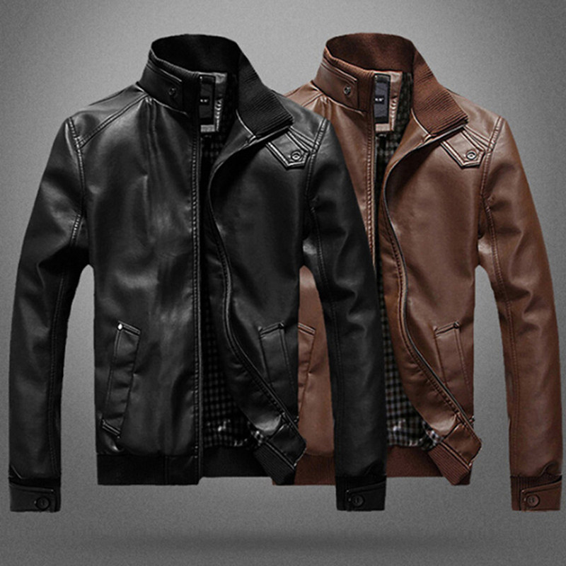 New PU Leather Jacket For Men Autumn Spring Men's Fitness Fa图片