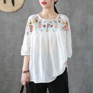 White Tunic Linen Shirt Women Vintage Clothes Cotton High qu
