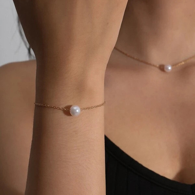 Hot White Pearl Jewelry Sets Necklace Bracelet Big Pearl Set