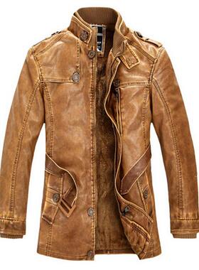 High Quality Leather Jacket Men Slim Warm Washed Leather Mot