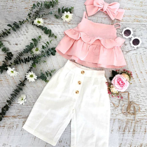3pcs Toddler Kid Baby Girl Clothes Ruffle Sling Tops T-shirt