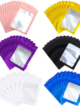 50pcs Colorful Mylar Bags Ziplock Hang Bags with Clear Windo