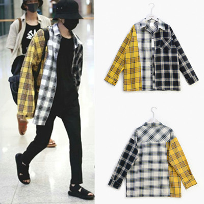 New Kpop Bangtan Boy SUGA Same Unisex Fashion Plaid Blouse S