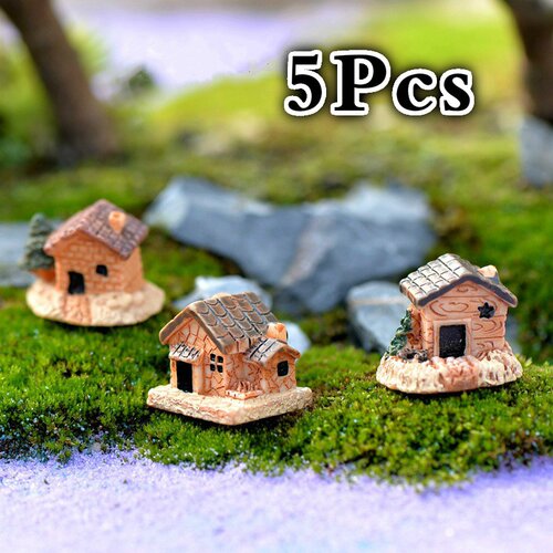 5Pcs Mini Doll House Stone House Resin Decorations for Home