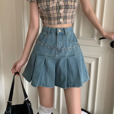 Casual Denim Mini Skirt Women Summer 2021 High-Waiste Haraju