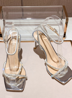2022 Fashion Rhinestones Gladiator Silver High Heels Ankle S