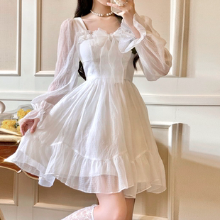 Women Sweet Lolita Y2k Sleeve French Long Dress Fairy Lace