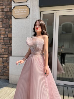 Pink Scalloped Pleats Arabic Evening Dresses 2021 Elegant Lo