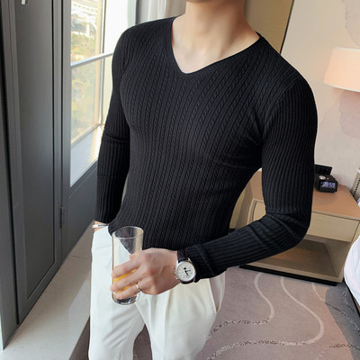2021 new men's fashion brand V-neck casual knitted pullover