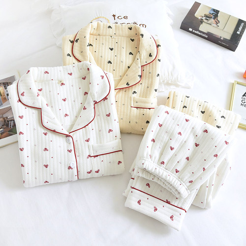 Autumn Winter Cute Pajamas Set Sleepwear Thicken Warm Cotton