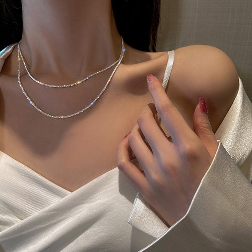 Vintage Multi-layer Sparkling Chain Choker Necklace For Wome