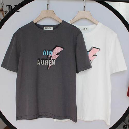 Letter Printed Woman T-shirts 100% Cotton O-Neck Short Sleev