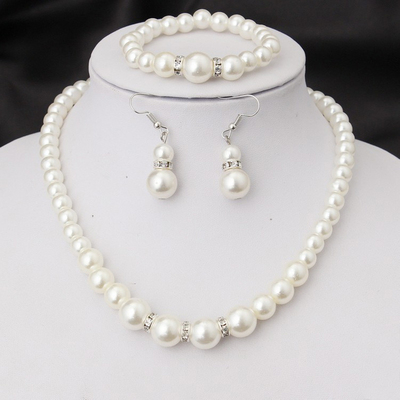 New Fashion White Pearl Necklace Jewelry Sets Necklace Brace
