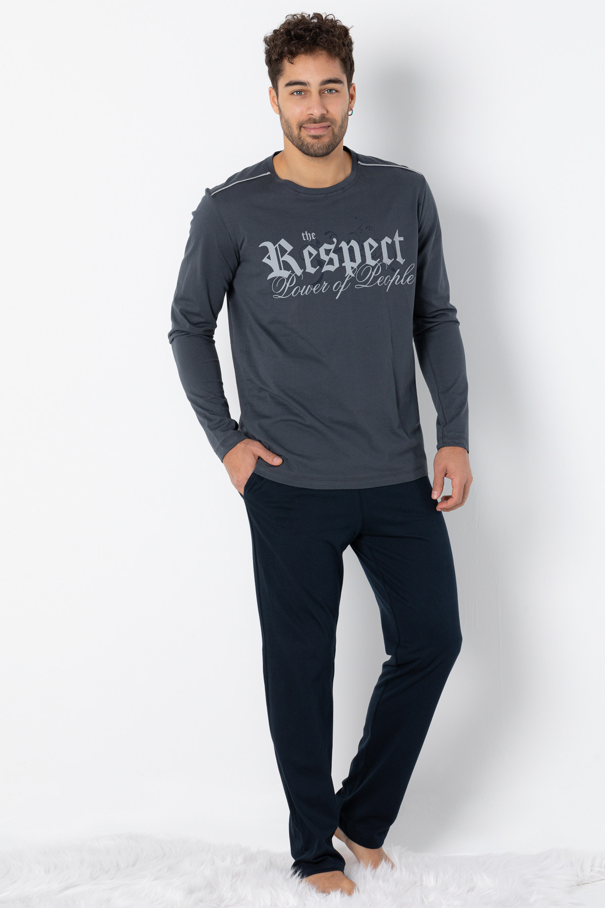 Men Pajama Set Soft Comfortable Spring Autumn Winter Long Sl