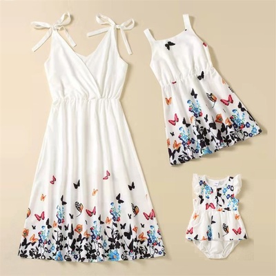 Family Set Butterflies Mother Daughter Matching Dresses Tank