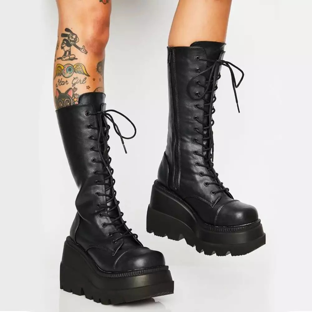 Platform Shoes  Boots Women Winter Shoes Genuine Leather Rid