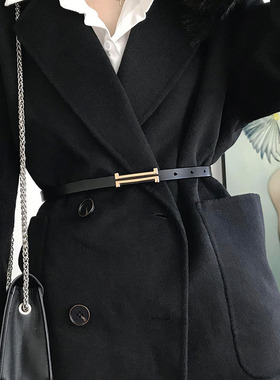 New Fashion Leather Thin Belt For Women Personality Metal Bu