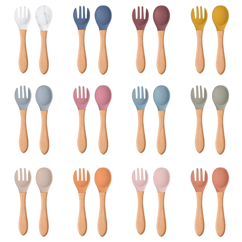 2Pcs Food Grade Silicone Tips Baby Feeding Training Spoon an