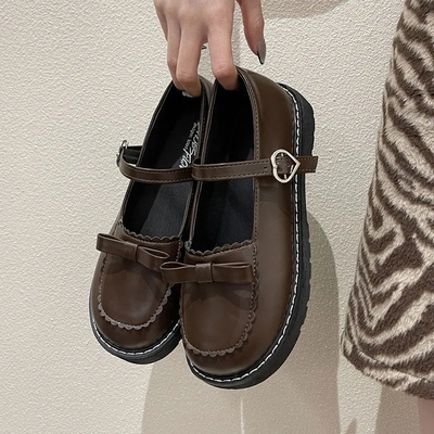 Gothic Lolita Bowknot Heart Mary Jane Shoes Women Cute Kawai