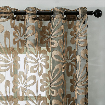 Brown Luxury Geometric Tulle Voile Sheer Curtains for Living