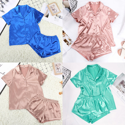 Solid Color Satin Pajamas With Shorts Sleepwear Suit Silk Py