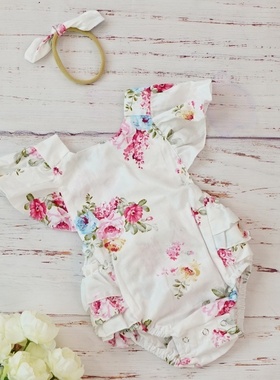 Cotton Baby Girl Clothes Costumes Floral Print Headband Bout