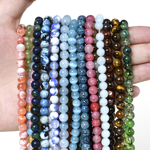 Natural Stone Bead Tiger Eye Agates Amazonite Jades Moonston