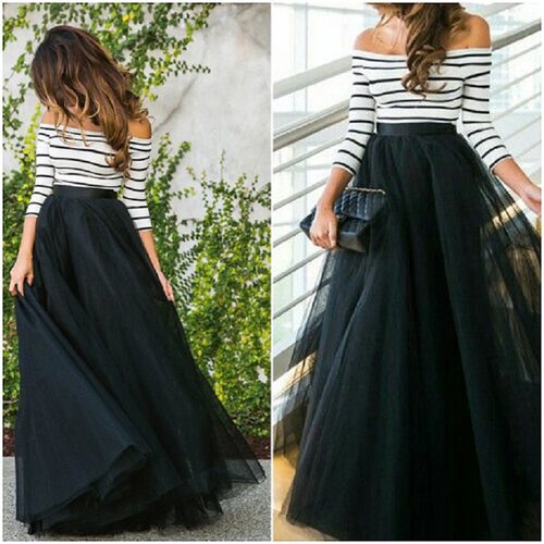 4 Layers 100cm Floor length Skirts for Women Elegant High Wa