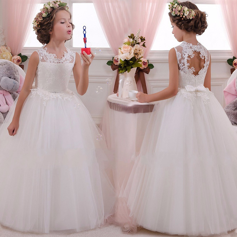 2022 Girl Party Dress Elegant White Bridesmaid Princess Dres