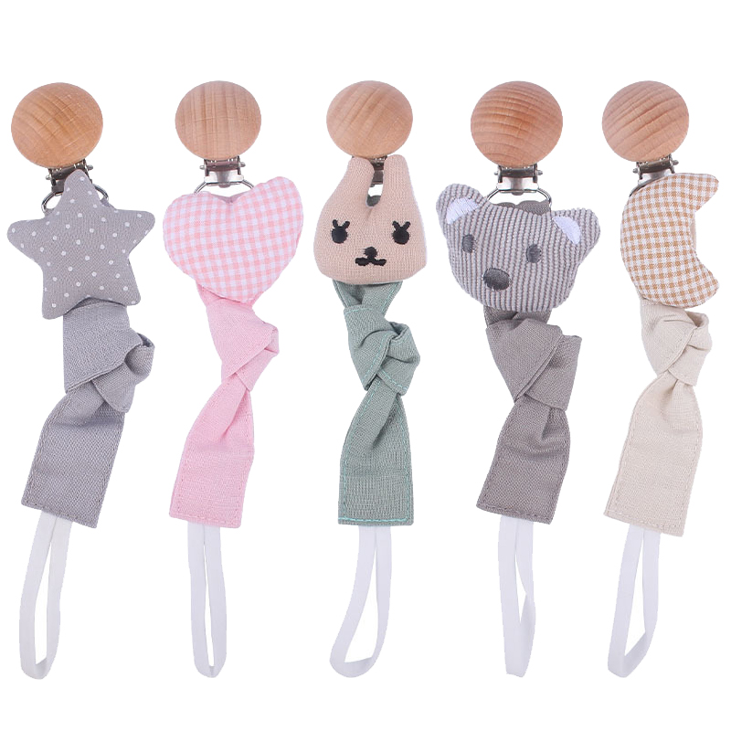 2021New Baby Pacifier Clip Newborn Linen Cotton Animal Woode