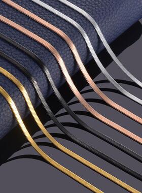 Width 3mm Stainless Steel Flat Necklace Gold Waterproof  Fil