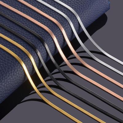 Width 3mm Stainless Steel Flat Necklace Gold Waterproof  Fil