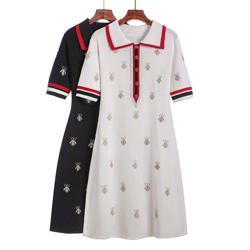 2022 Spring Summer Knit Cartoon Embroidered  Dress Woman Plu