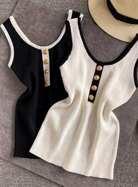 Summer Women's Patched O-neck Tank Tops Female Bodycon Knitt