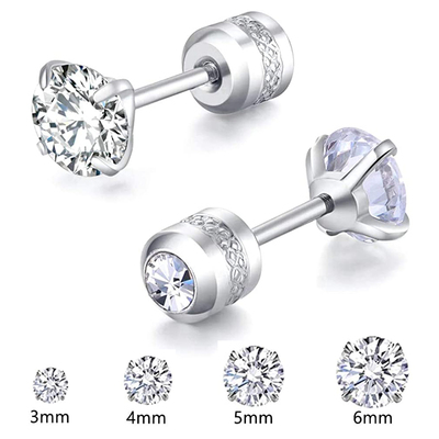 1 Pair 3-6mm Stud Earrings Set Hypoallergenic Double Round C