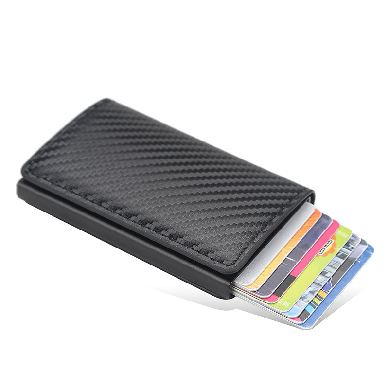 New Carbon Fiber RFID Blocking Men's Credit Card Holder Leat