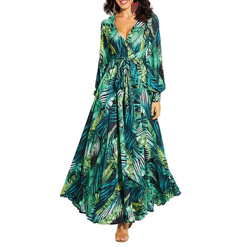 AECU Vestido Floral Print Boho Maxi Dress Sexy Lady Bohemian