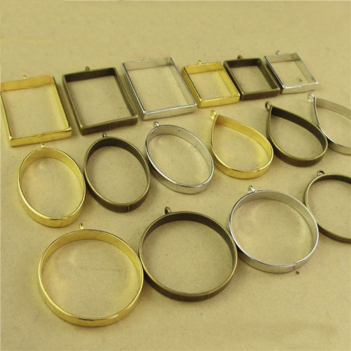 10pcs Round Square Frame Charm Metal Gold Bronze Circle Beze