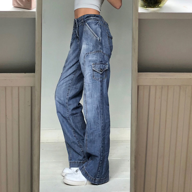 Cargo Pants Women Trousers Setwear  Y2K Low Waist Wide Leg J