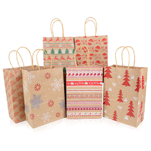 5pcs Kraft Paper Gift Bags Snowflakes Merry Christmas Candy