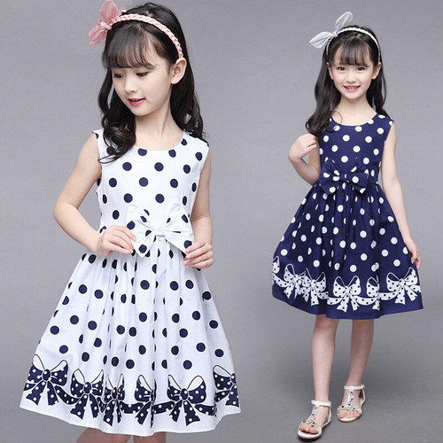 3-12 Years Girls Polka-Dot Dress 2022 Summer Sleeveless Bow