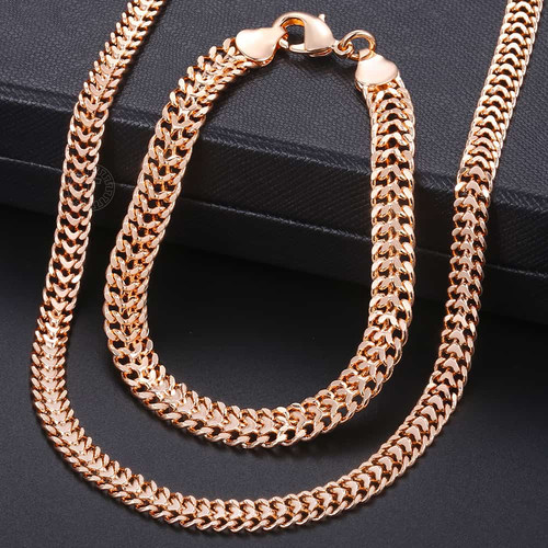 Men Women's Jewelry Sets 585 Rose Gold Bracelet Necklace Set