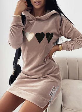 Autumn Winter 2022 Heart Pattern Zipper Design Velvet Hooded