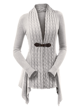 Cable Knit Asymmetrical Long Cardigan Women Sweater Female C