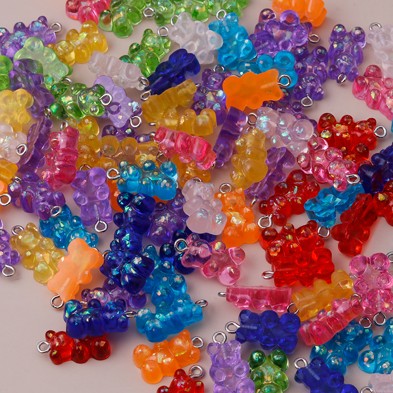 10pcs 22X11mm Resin Sequins Gummy Bear Charms for Jewelry Ma