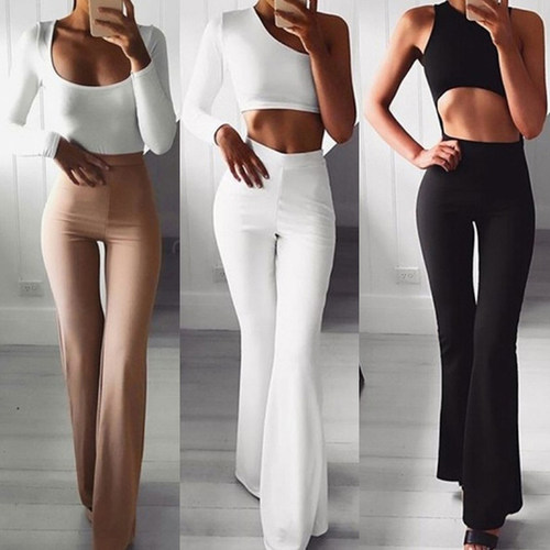 Summer Autumn Solid Elegant Female Lady Women's Palazzo Flar